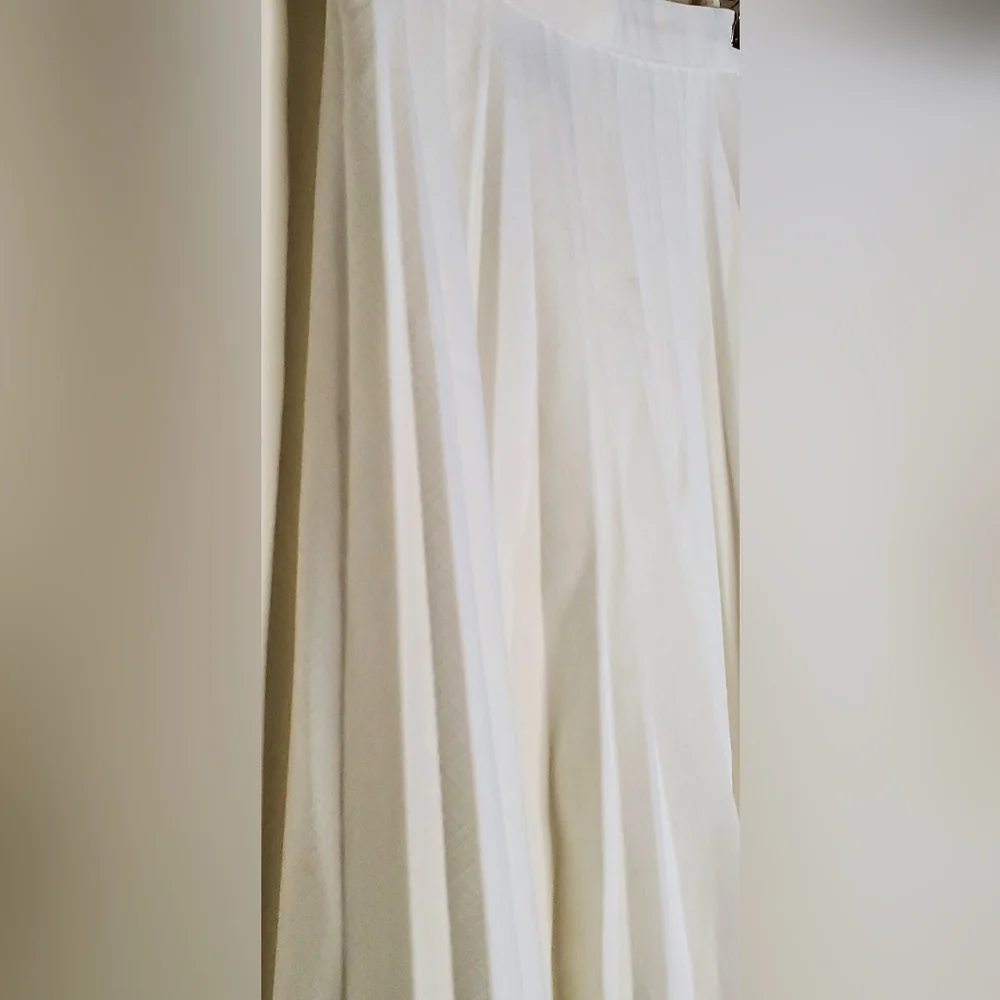 Vintage 60s White Crisp Pleated A-Line Midi Midcalf Marilyn Glam Skirt - Picture 5 of 10